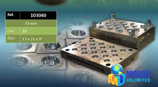43 mm Cap — 13 x 21 x 9 in, 18 cavities, SKU 103040