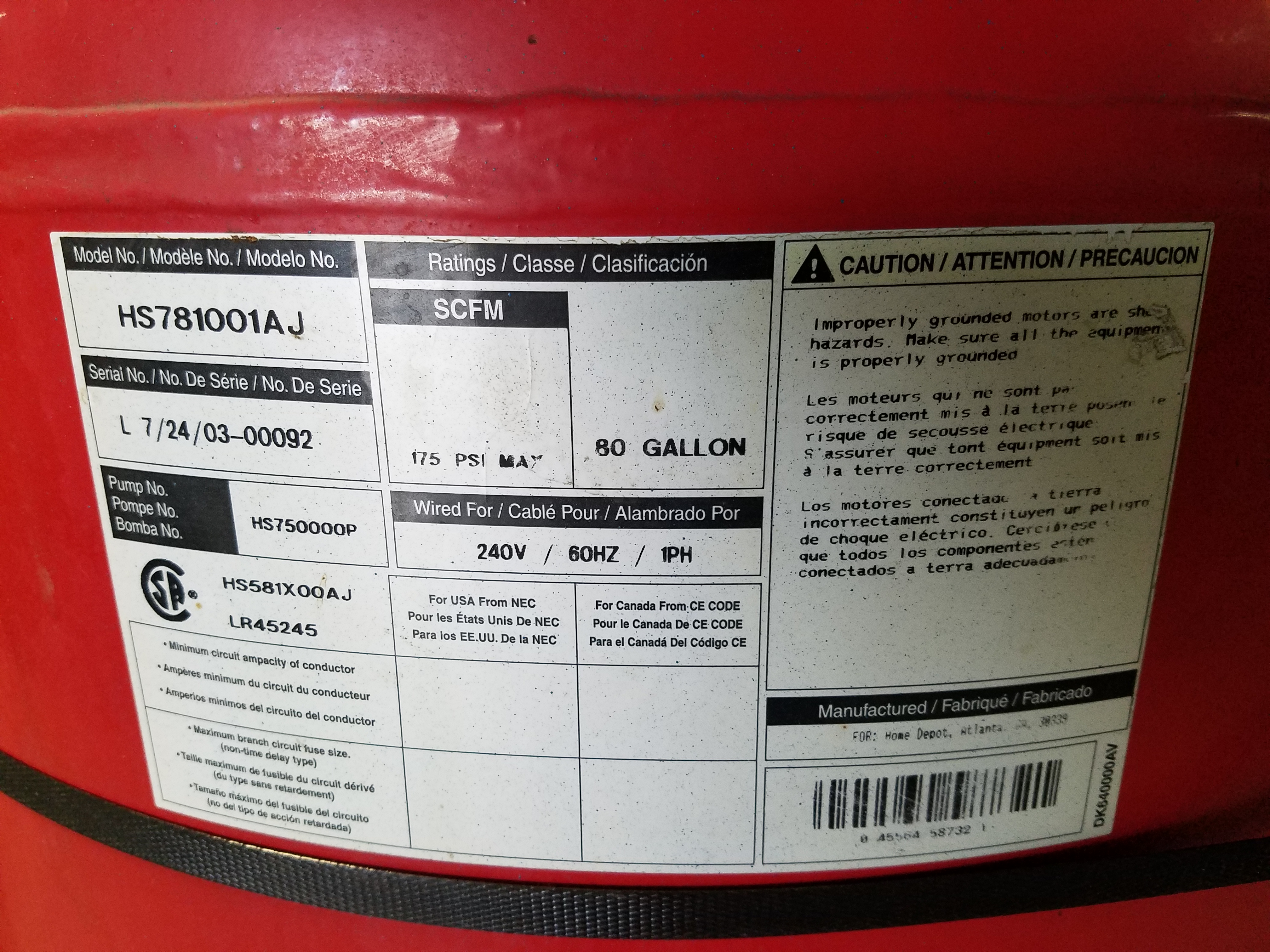 Husky 80 Gal. Air Tank — SKU 520525
