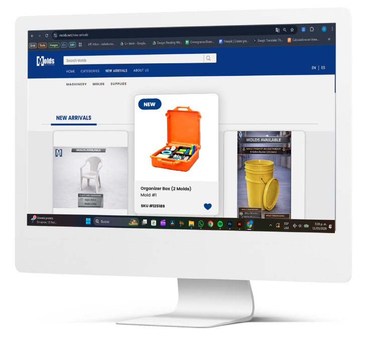 Sitio web Molds Unlimited en un monitor de escritorio